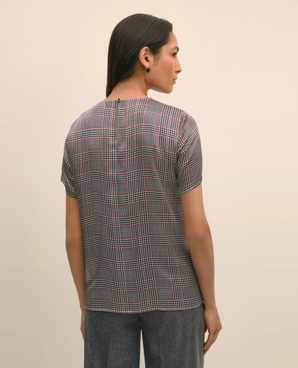 Washable Silk Charmeuse Plaid Short-Sleeve Top, image 4
