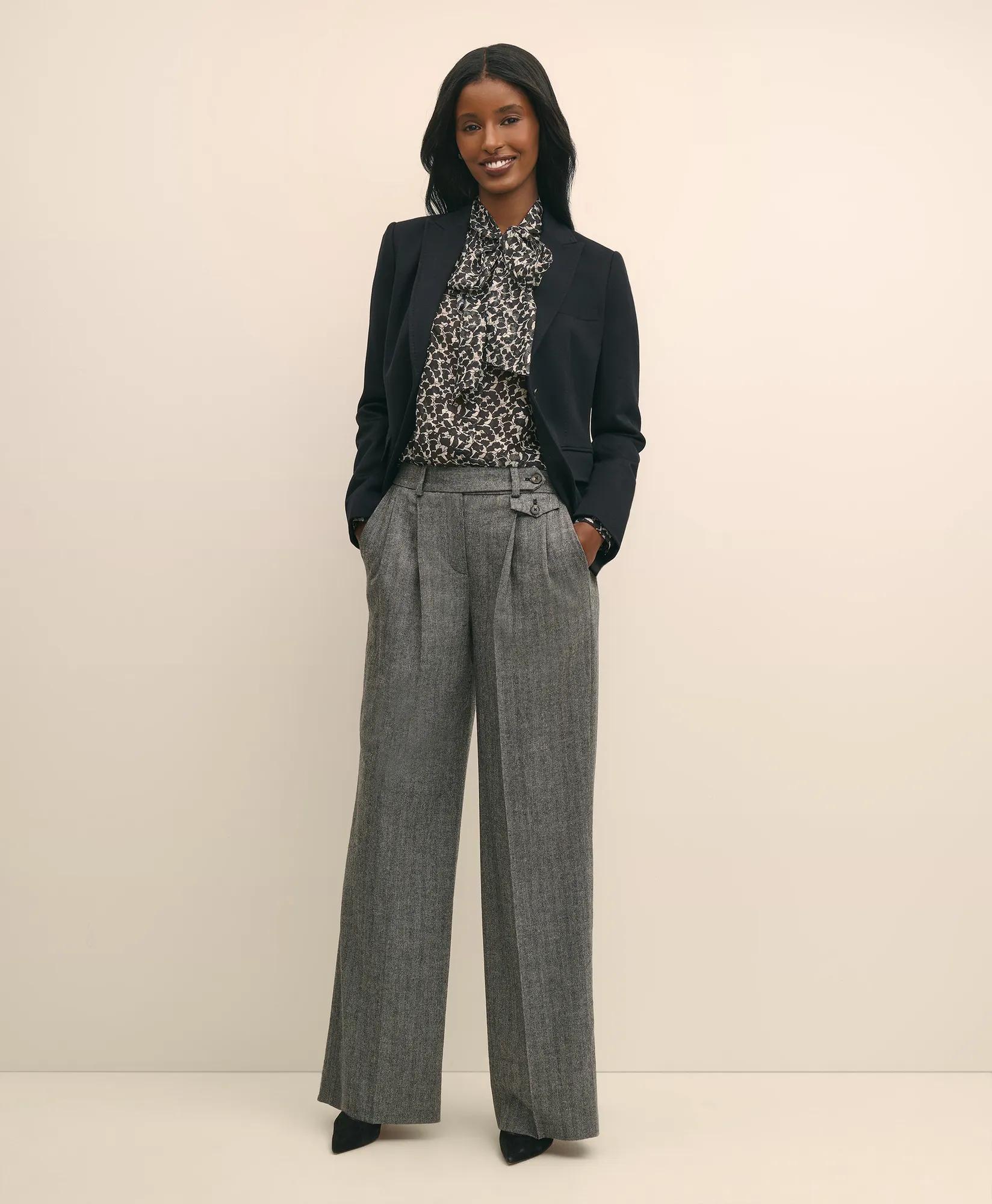 Leaf-Print Jacquard Bow-Neck Blouse secondary