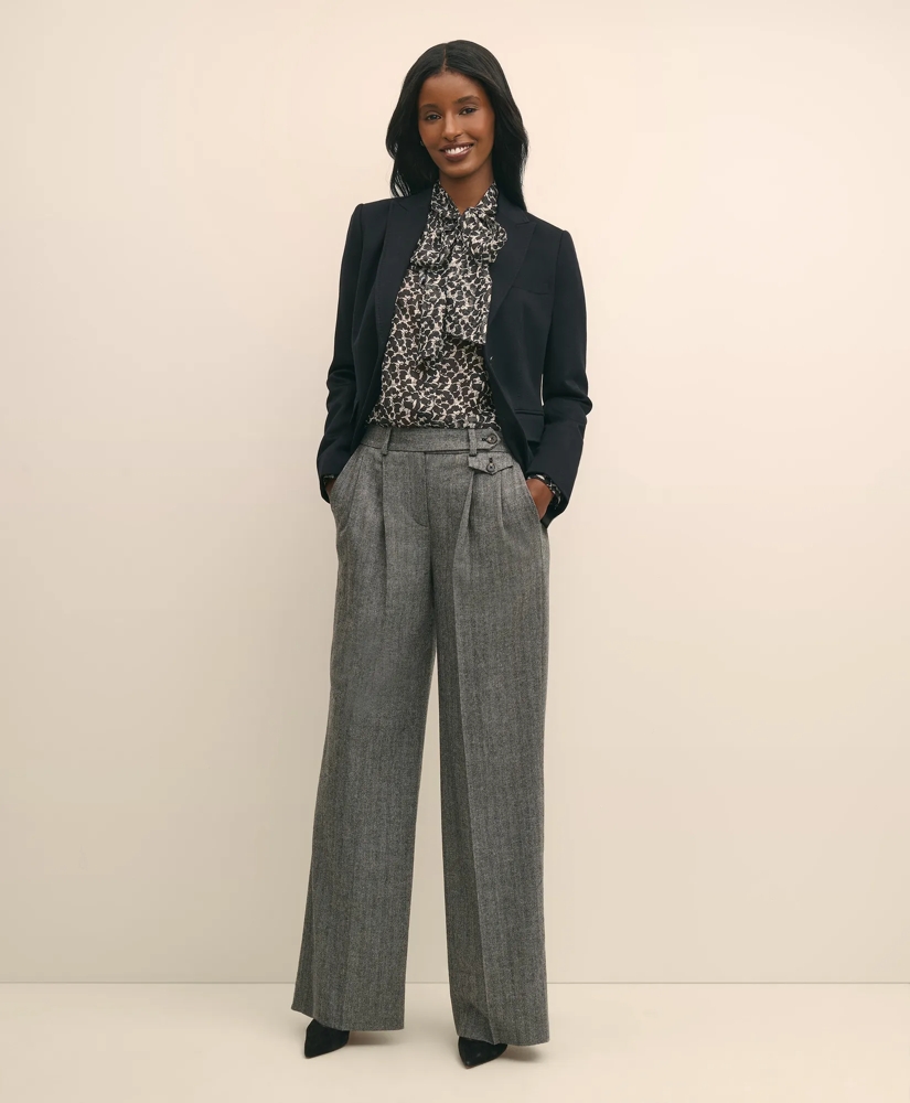 Leaf-Print Jacquard Bow-Neck Blouse, image 2