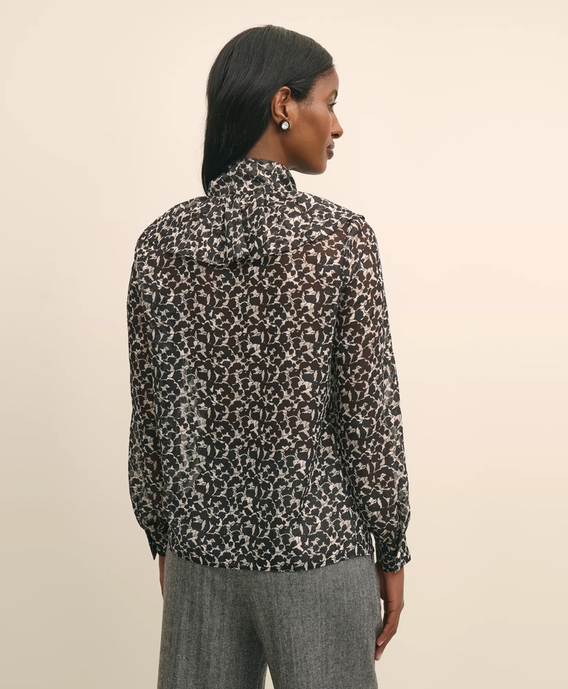Leaf-Print Jacquard Bow-Neck Blouse, image 4