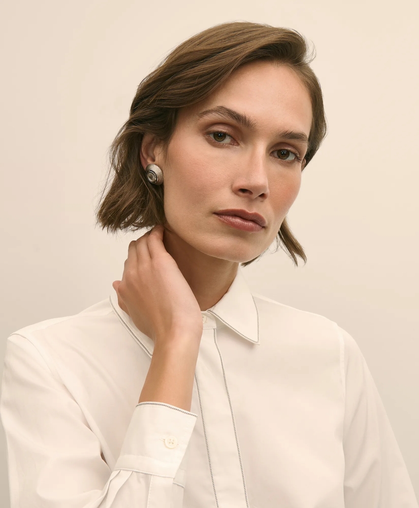 Supima® Cotton Beaded-Trim Poplin Shirt, image 3