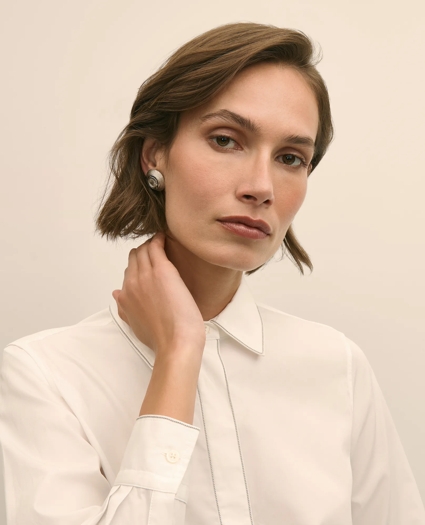 Supima® Cotton Beaded-Trim Poplin Shirt, image 3