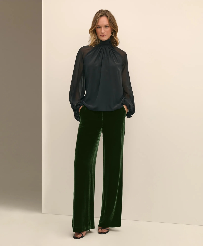 Silk Contrast-Sleeve Blouse, image 2