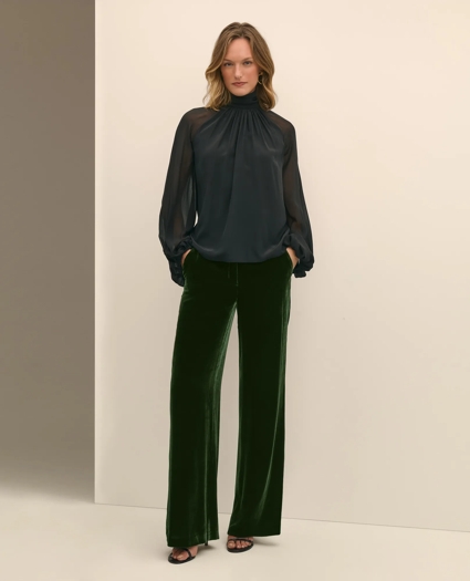 Silk Contrast-Sleeve Blouse, image 2