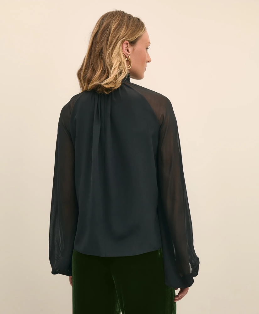 Silk Contrast-Sleeve Blouse, image 4