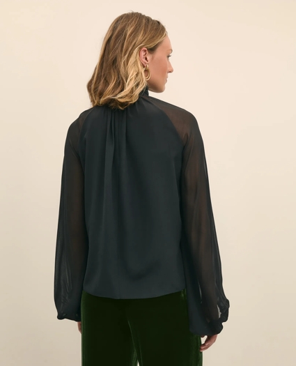 Silk Contrast-Sleeve Blouse, image 4