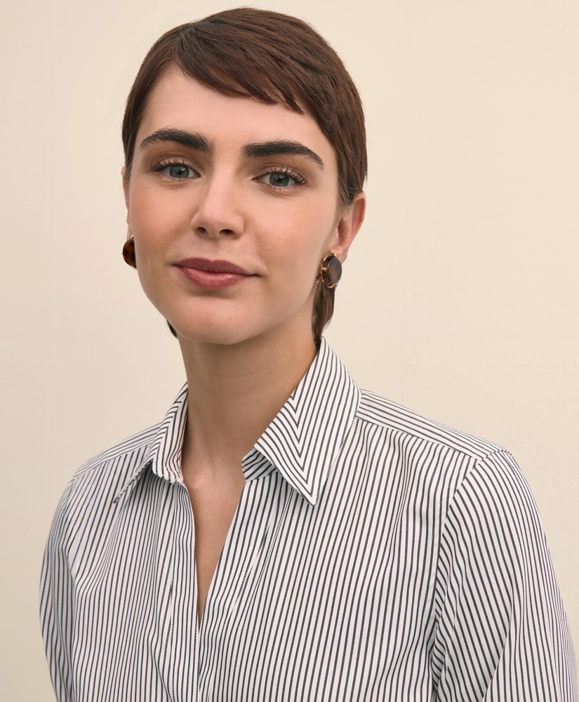 Fitted Non-Iron Stretch Supima® Cotton Striped Dress Shirt, image 3