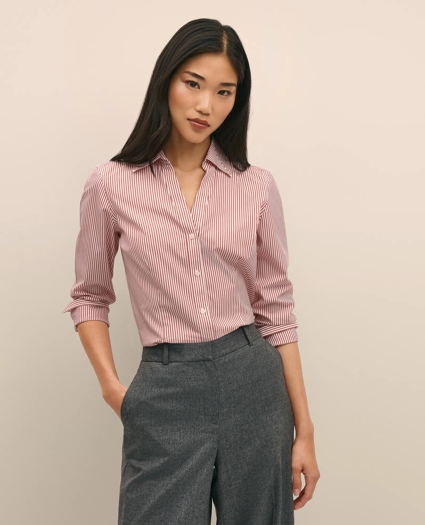 Fitted Non-Iron Stretch Supima® Cotton Striped Dress Shirt, image 1