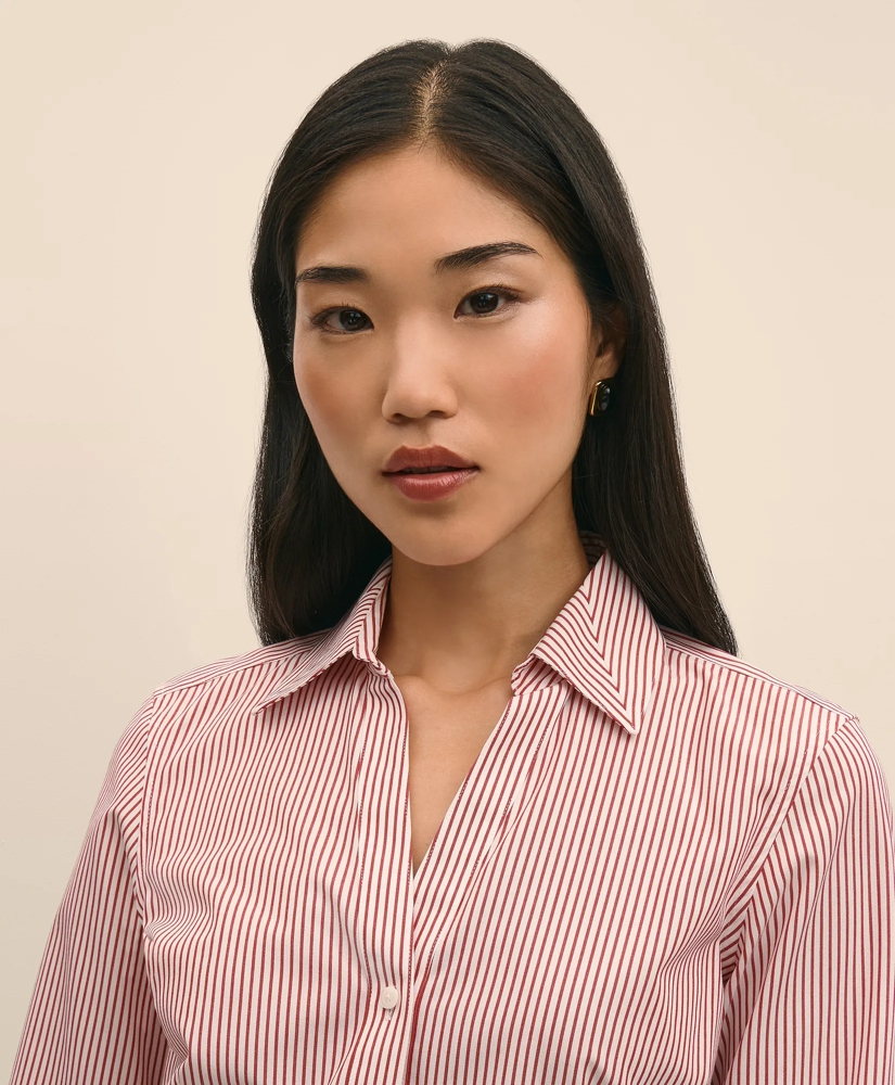 Fitted Non-Iron Stretch Supima® Cotton Striped Dress Shirt, image 2