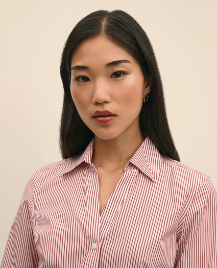 Fitted Non-Iron Stretch Supima® Cotton Striped Dress Shirt, image 2