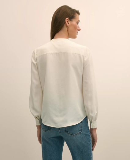 Silk Haboti Pintucked Band-Collar Blouse, image 4