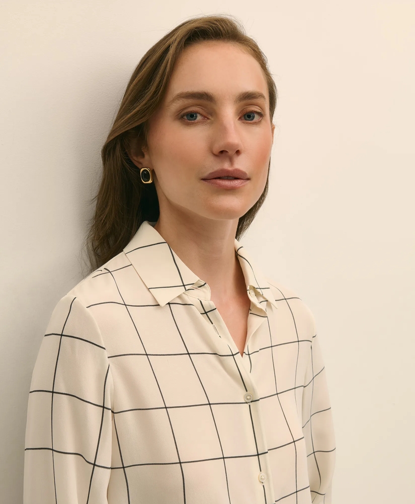 Relaxed Silk Windowpane Blouse, image 3