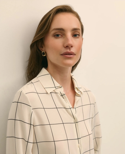 Relaxed Silk Windowpane Blouse, image 3