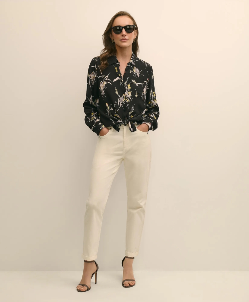 Crepe Viscose Relaxed Bird-Print Blouse, image 2