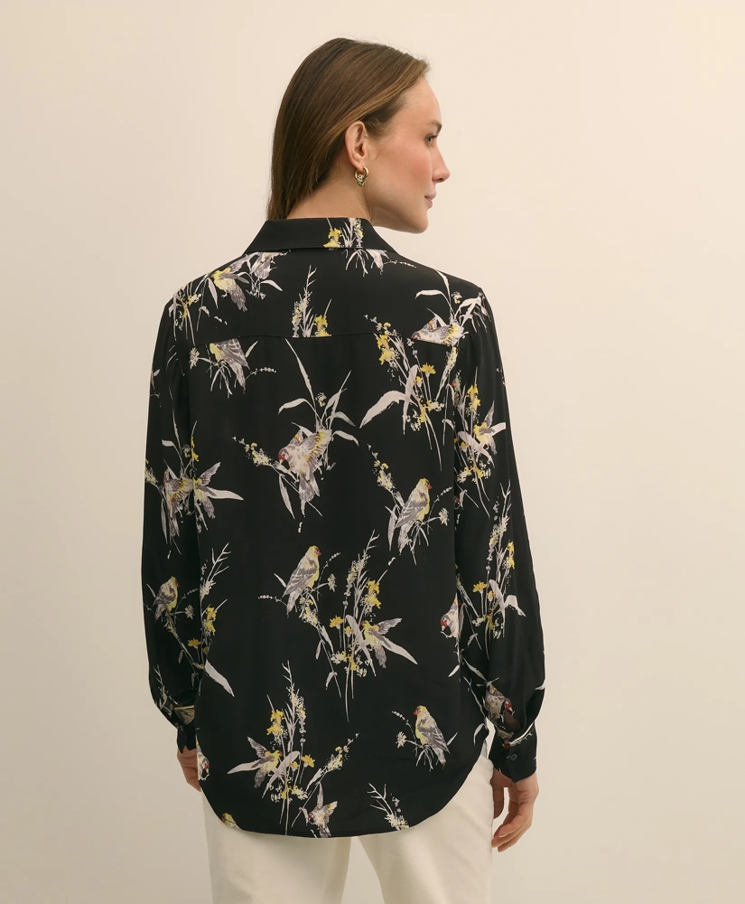 Crepe Viscose Relaxed Bird-Print Blouse, image 4
