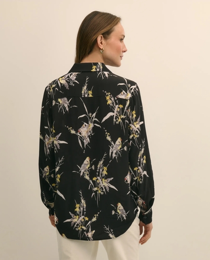 Crepe Viscose Relaxed Bird-Print Blouse, image 4