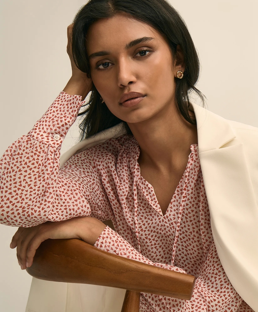 Silk Georgette Heart-Motif Peasant Blouse, image 3