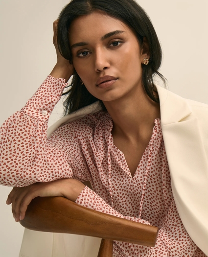 Silk Georgette Heart-Motif Peasant Blouse, image 3