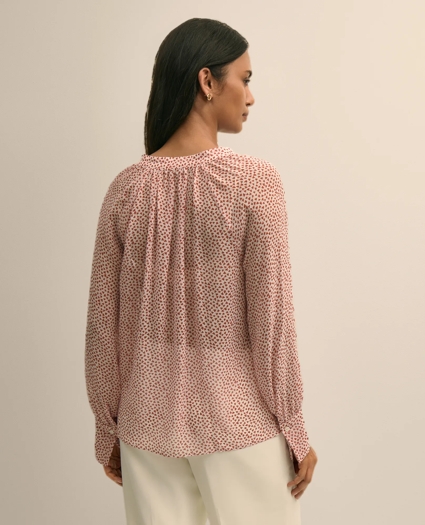 Silk Georgette Heart-Motif Peasant Blouse, image 4