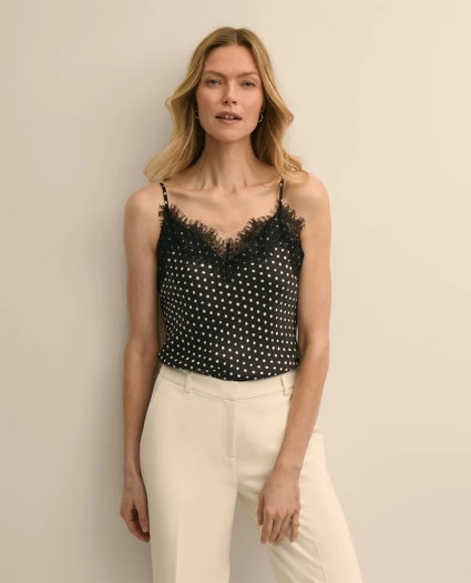 Dot-Print Lace-Trim Cami in Silk Charmeuse, image 1