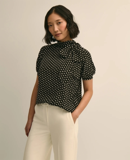 Dot-Print Tie-Neck Blouse, image 1