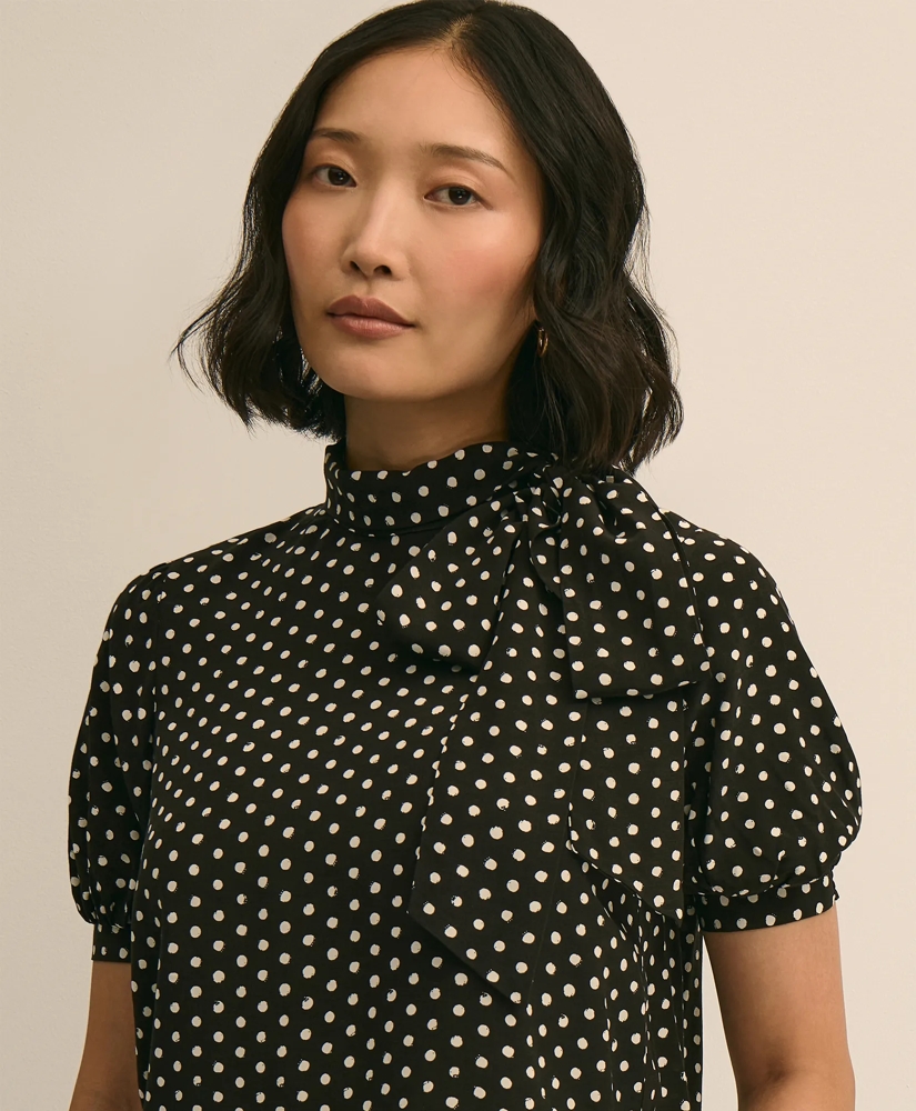 Dot-Print Tie-Neck Blouse, image 2
