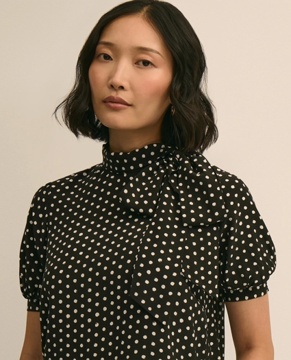 Dot-Print Tie-Neck Blouse, image 2