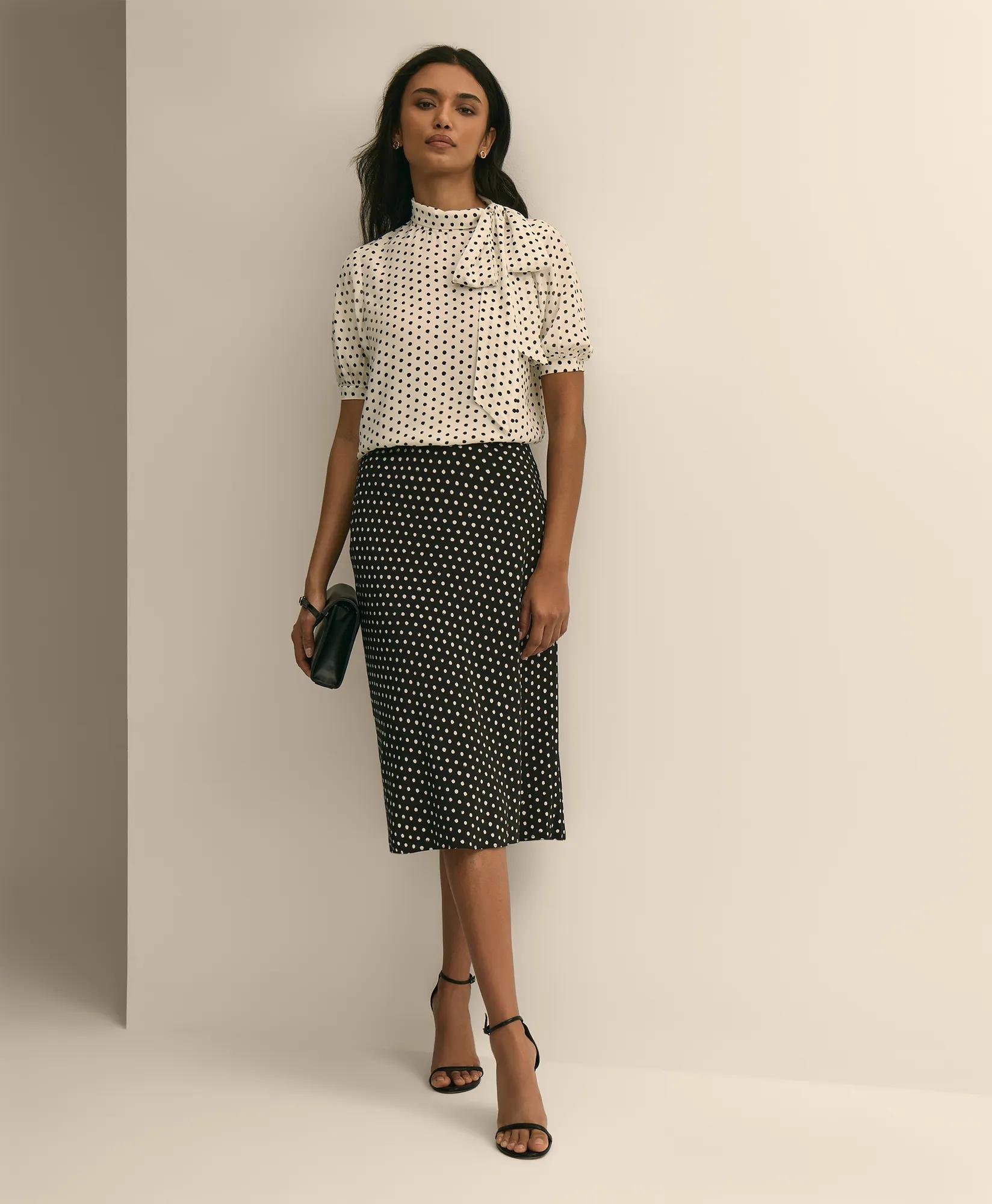 Dot-Print Tie-Neck Blouse secondary