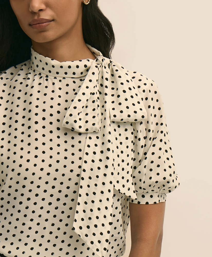 Dot-Print Tie-Neck Blouse, image 3