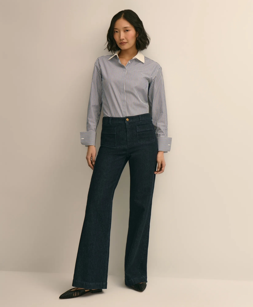 Supima&reg; Cotton Contrast-Collar Stripe Shirt with French Cuffs, image 2