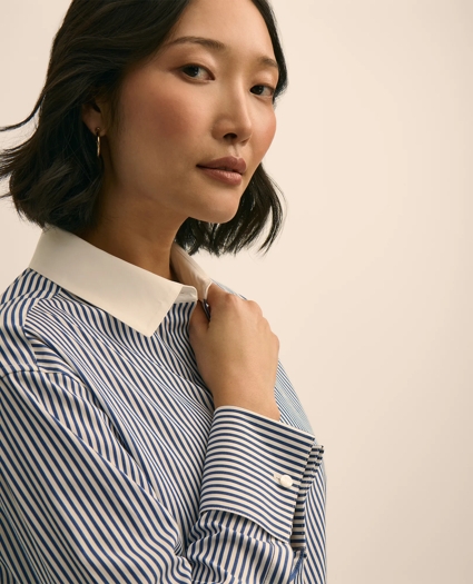 Supima&reg; Cotton Contrast-Collar Stripe Shirt with French Cuffs, image 3