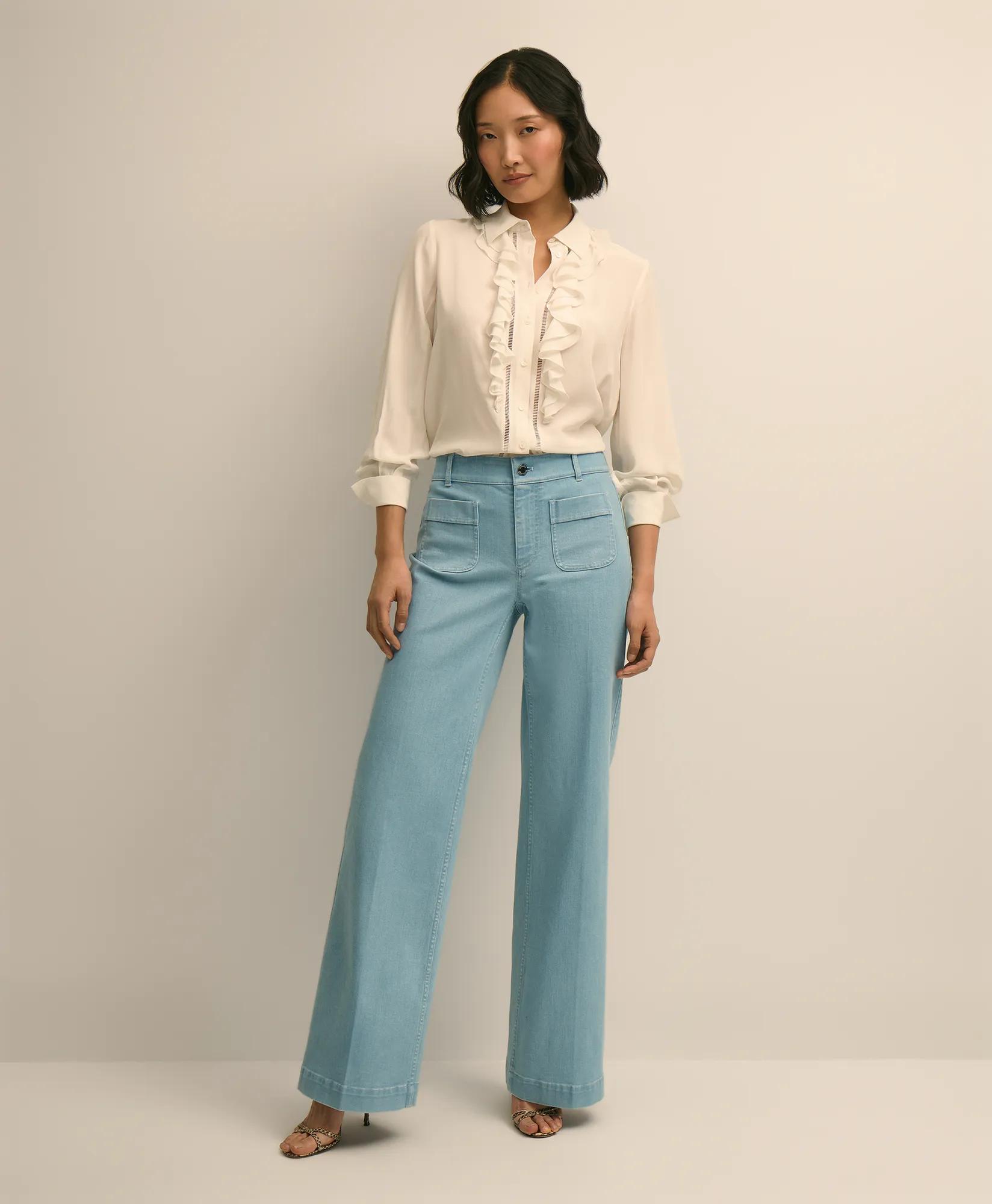 Viscose Ruffle Open-Stitch Placket Blouse secondary