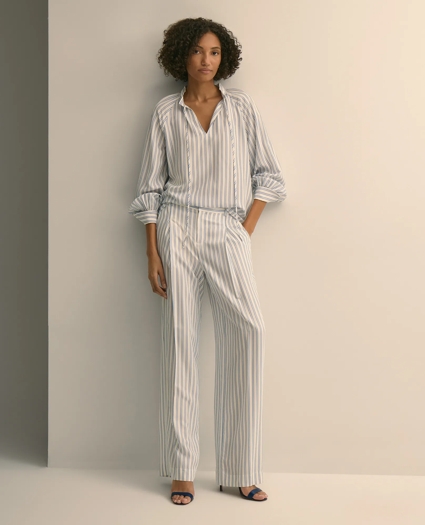 Relaxed Tie-Neck Stripe Peasant Blouse, image 2