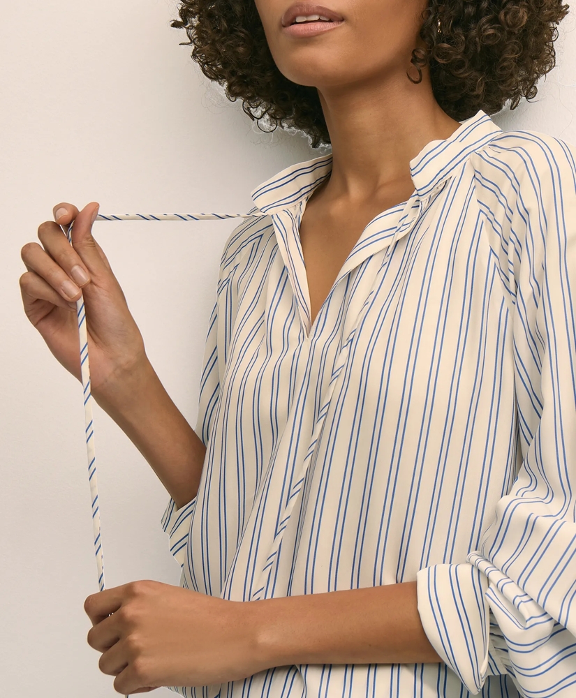 Relaxed Tie-Neck Stripe Peasant Blouse, image 3