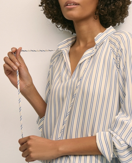 Relaxed Tie-Neck Stripe Peasant Blouse, image 3