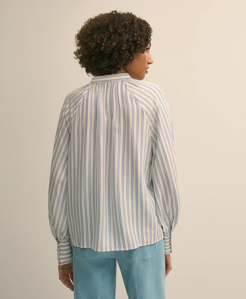 Relaxed Tie-Neck Stripe Peasant Blouse, image 5