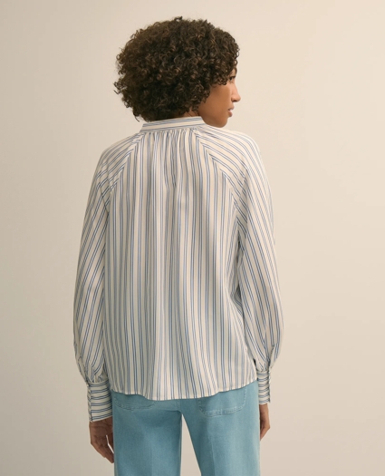Relaxed Tie-Neck Stripe Peasant Blouse, image 5