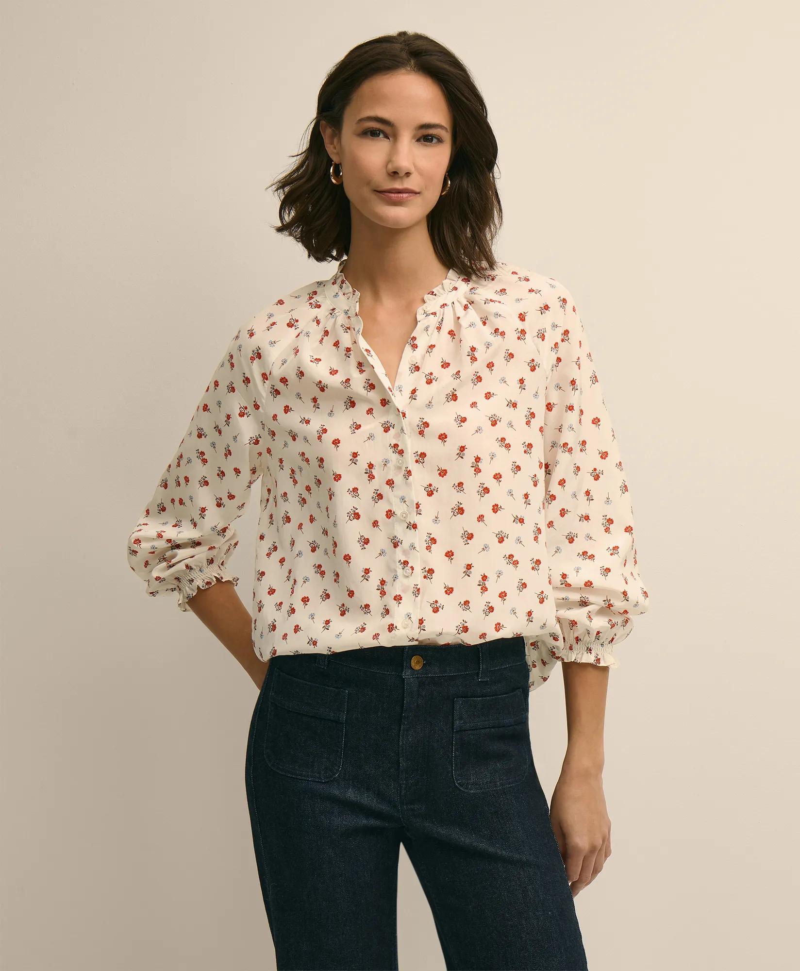 Silk-Cotton Floral Print Blouse primary