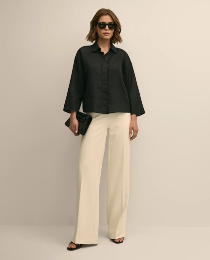Linen Relaxed Bell-Sleeve Cropped Shirt, image 1