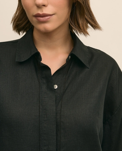 Linen Relaxed Bell-Sleeve Cropped Shirt, image 3