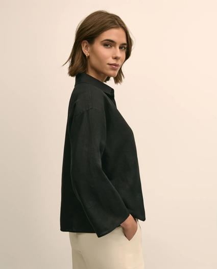 Linen Relaxed Bell-Sleeve Cropped Shirt, image 4