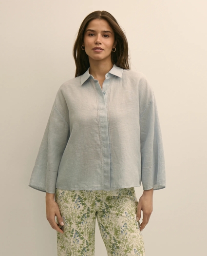 Linen Relaxed Bell-Sleeve Cropped Shirt, image 1