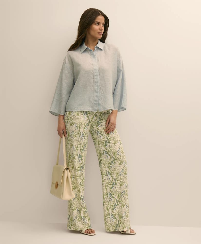 Linen Relaxed Bell-Sleeve Cropped Shirt, image 2