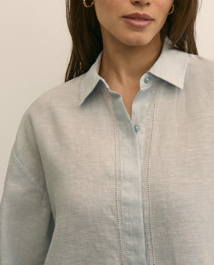 Linen Relaxed Bell-Sleeve Cropped Shirt, image 3