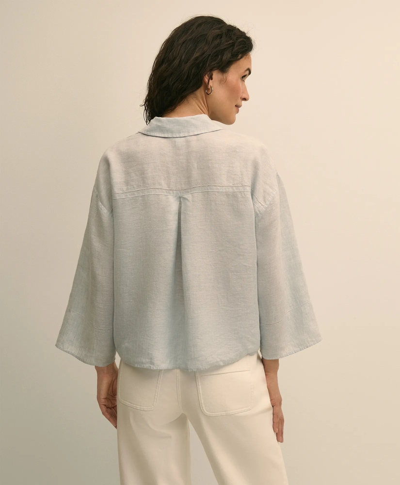 Linen Relaxed Bell-Sleeve Cropped Shirt, image 5
