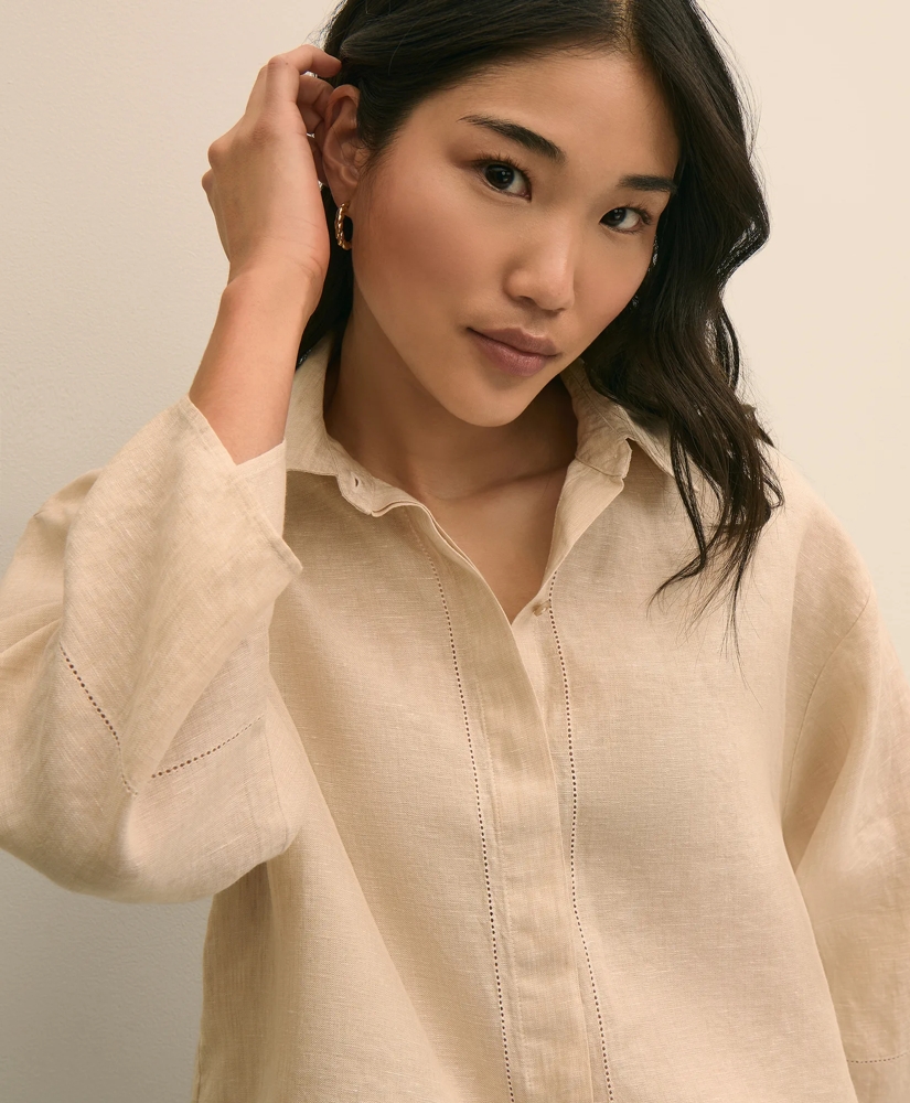 Linen Relaxed Bell-Sleeve Cropped Shirt, image 3