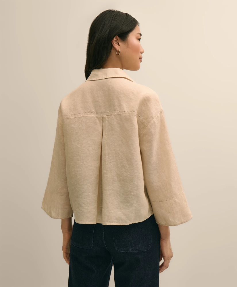 Linen Relaxed Bell-Sleeve Cropped Shirt, image 4