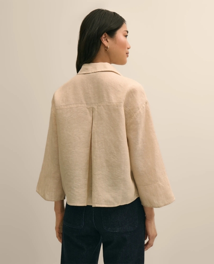 Linen Relaxed Bell-Sleeve Cropped Shirt, image 4
