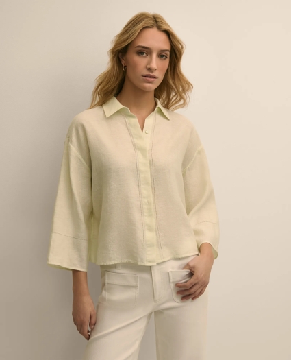 Linen Relaxed Bell-Sleeve Cropped Shirt, image 1