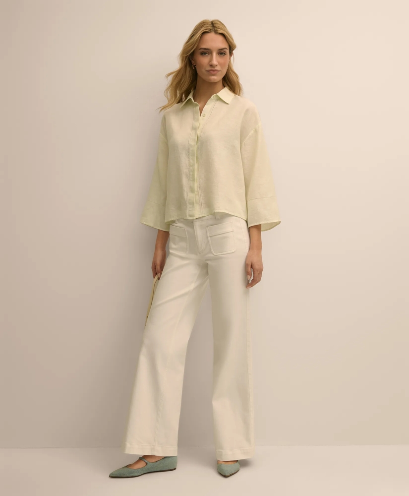 Linen Relaxed Bell-Sleeve Cropped Shirt, image 2
